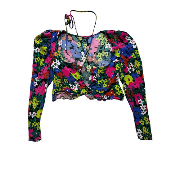 Afrm Valeria Floral Cropped Keyhole Top Size Medium - Picture 1 of 8